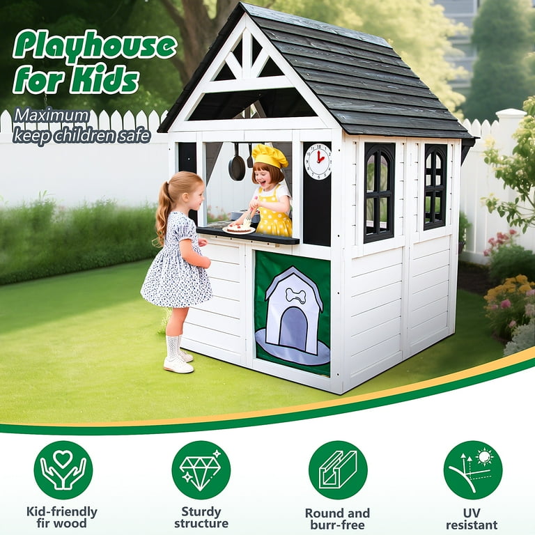 iRerts Outdoor Playhouse, Wooden Playhouse for Kids Outdoor, Kids