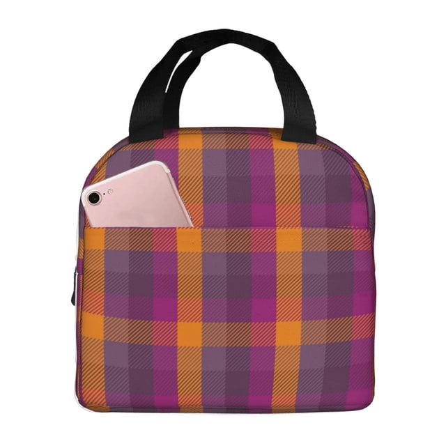 Disketp Orange and Purple Plaid for Insulated Lunch Bag for Women and Men, Perfect for Work, Hiking, Picnic