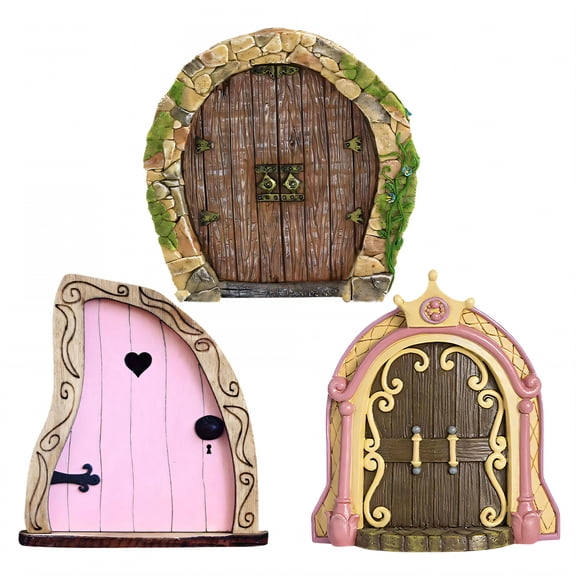 XIBUFE 3Pcs Mini Garden Gate Statues, Resin Fairy Door Lawn Decorations, Whimsical Enchanted Fairy Tale Decor for Outdoor Patio, Yard, Flower Bed, and Fairy Garden Landscaping