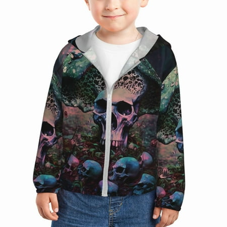 

Gaeub Forest Mushroom Skull Print Athletic Sun Protection Hoodie for Kids Long Sleeve Outdoor UV Shirt Running Fishing Top for Boys Girls-5 Years