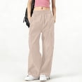 thumbnail image 2 of Hurxie Women's Cargo Pants Baggy Parachute Pants Joggers Y2k Trendy Stretchy High Waist Wide Leg Trousers with Pockets Khaki,M, 2 of 7