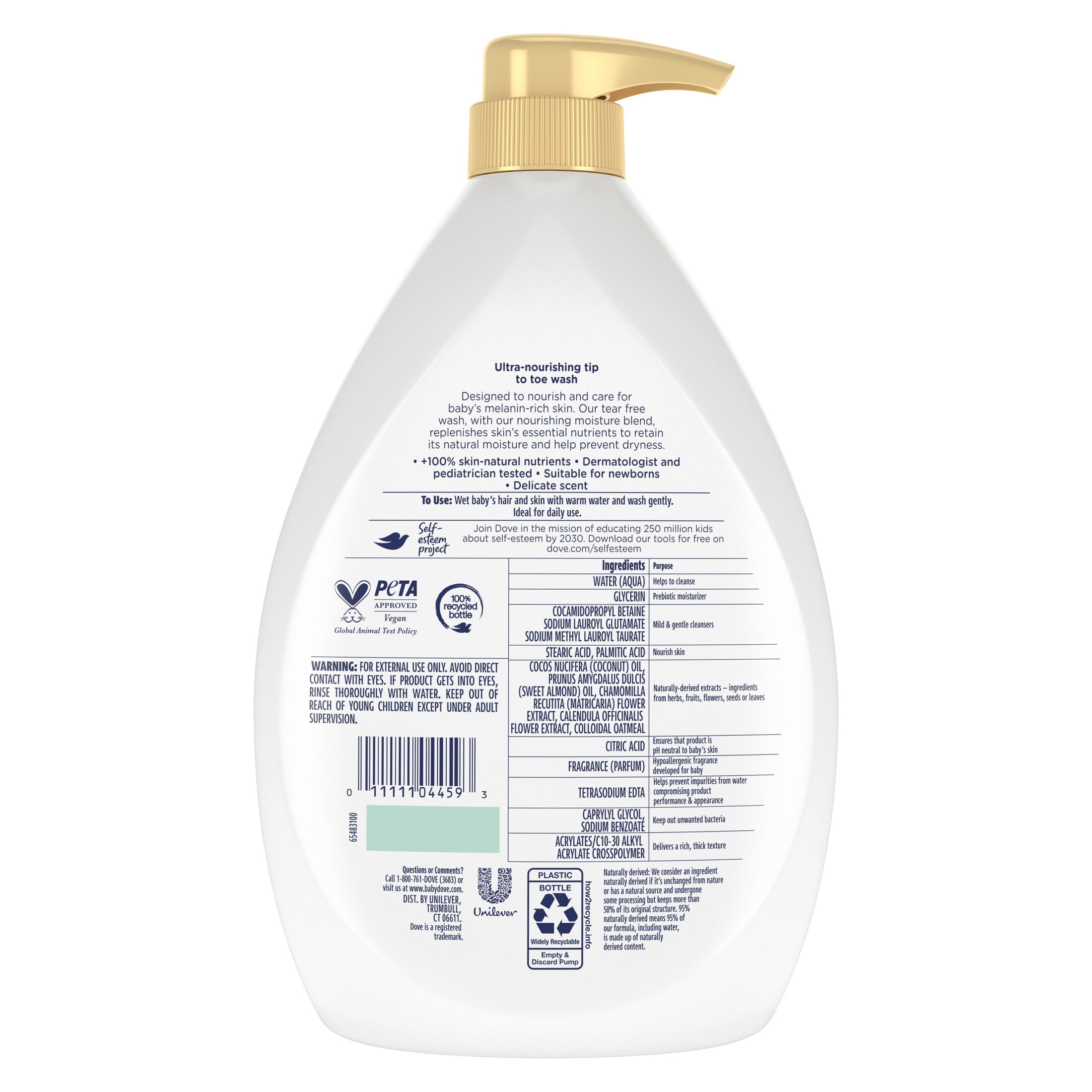 (3 pack) Baby Dove Sensitive Baby Wash For Baby Bath Time Melanin-Rich Skin Nourishment Tear-Free And Hypoallergenic, 34 Fl Oz
