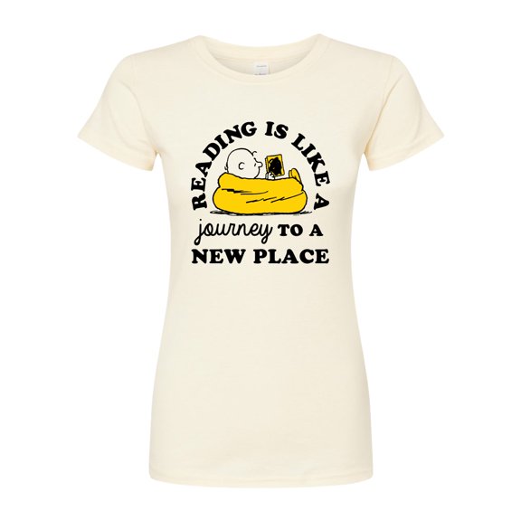 Peanuts - Reading Is Like A Journey To A New Place - Juniors Fitted Graphic T-Shirt