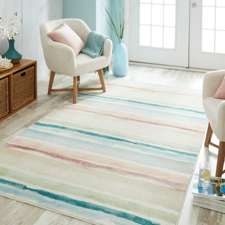 Mohawk Home Prismatic Seaside Stripe Multi Transitional Striped Precision Printed Area Rug  8ft x 10ft Orange & Teal