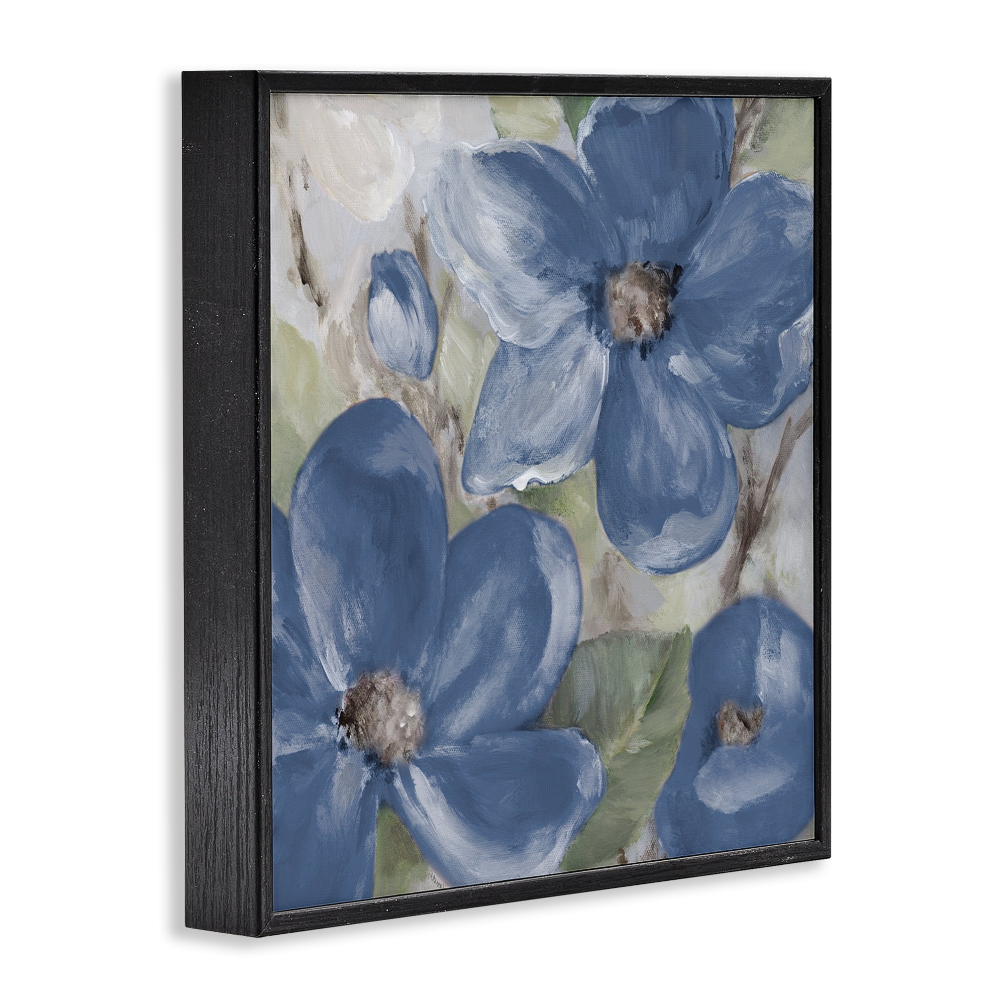 Stupell Industries Silently Blue Bloom Botanical & Floral Painting Black Framed Art Print Wall Art, 12 x 12