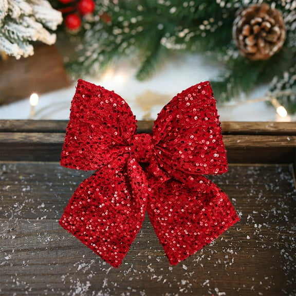 FeiFu Medium-Size Sequin Sparkle Christmas Bows Shiny Sequin-Accented Bows Flexible Fabric Material for Christmas Tree Wreath Gift Wrapping and Home Decor
