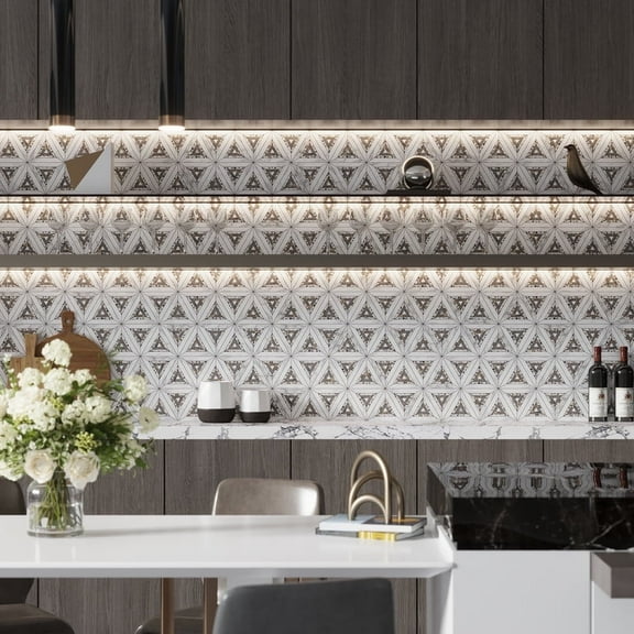 Stellare 9 x 10 in. Polished, Honed White, Gray Marble Mosaic Kaleidoscopic Wall and Floor Tile (3.14 sq ft/case) - 5 Pack