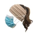 thumbnail image 2 of Winter Beanie Hat for Women Warm Knitted Hat Woolen Thread Twist Hair Band Button Can Hang Mask, 2 of 2