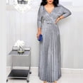 thumbnail image 2 of qolati Plus Size Wedding Guest Dresses for Women Long Sequin Cocktail Dress V Neck Belted Waist Pleated Formal Maxi Dress, 2 of 6