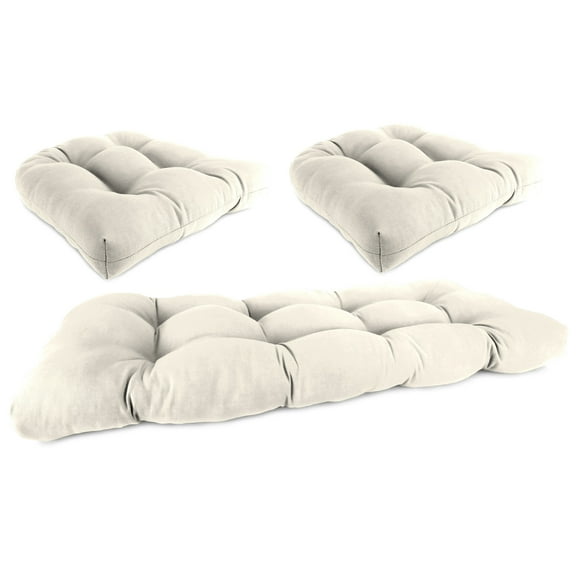 Jordan Manufacturing 3-Piece Veranda Cream Solid Tufted Outdoor Cushion Set with 1 Wicker Bench Cushion and 2 Wicker Seat Cushions