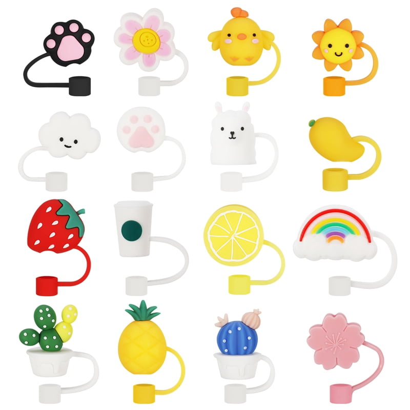 SEWACC 6pcs Silicone Straw Tip Covers - Reusable Plugs For 6-8mm Straws, Assorted Cute Designs