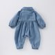 thumbnail image 2 of Baby Spring Clothes 0-3Y Infant Girls Solid Color Denim Romper Newborn 100 Days One Piece Cute Toddler Boys Lapel Jumpsuit, 2 of 6