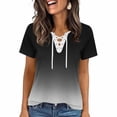 thumbnail image 2 of Uootdi Women's Tees Round Neck Short Sleeve Lace Up Gradient Print Tops Casual Street Style Soft Stretchy Relaxed Fit Tees Gift, 2 of 5