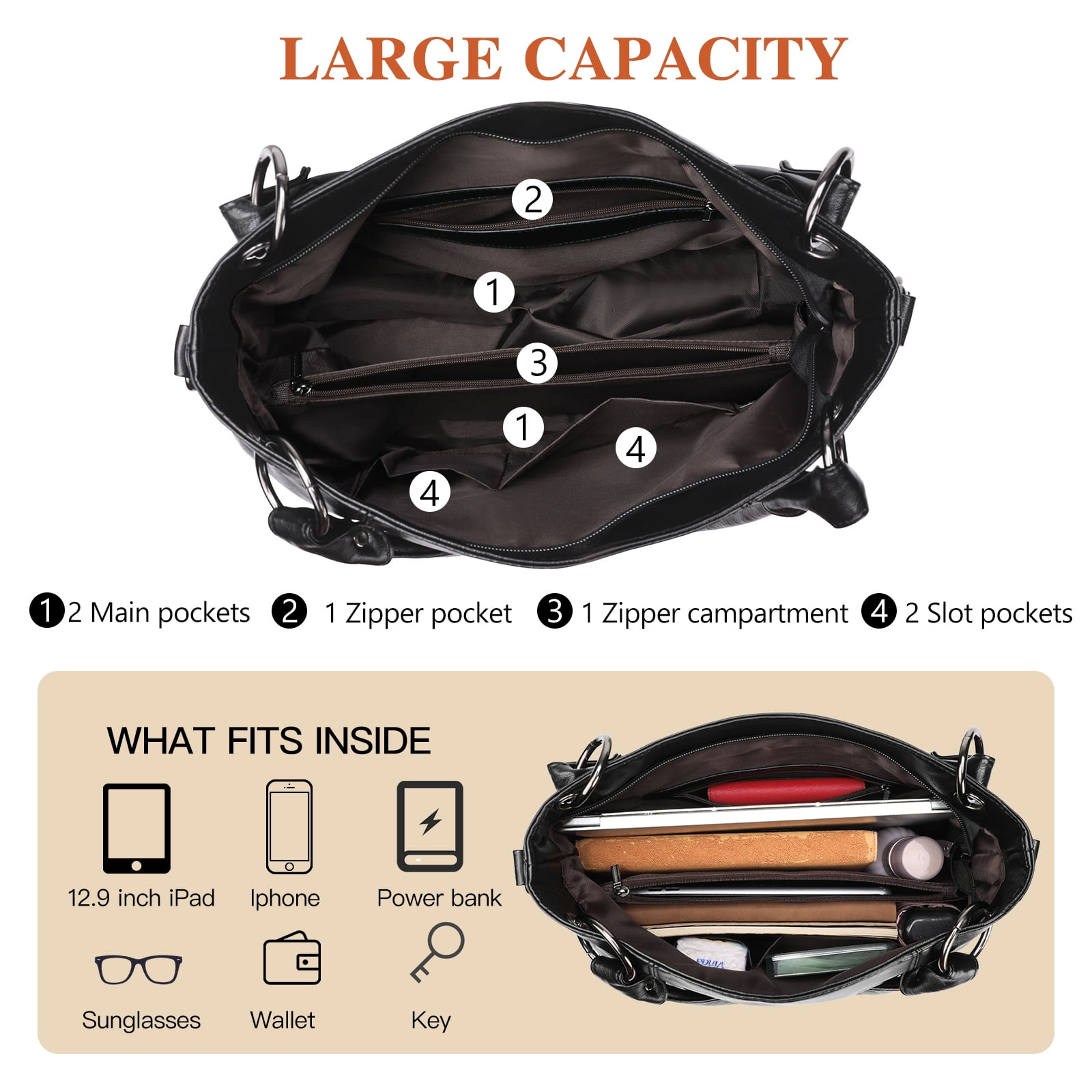 KALUNMA Genuine Leather Hobo Bag for Women Large Tote Shoulder Handbag Satchel for Laptop Work Ladies