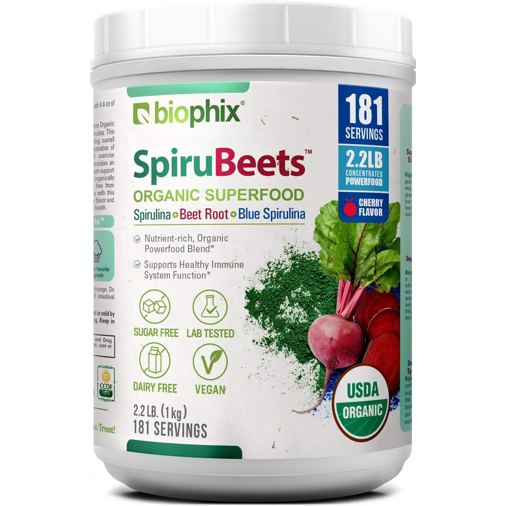 Biophix Organic SpiruBeets 2.2 lbs - Spirulina & Beet Root Superfood Powder, Immune & Heart Health
