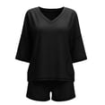 thumbnail image 7 of Bovxnpu Women 2 Piece Loungewear Set Beach Vacation Sweatsuit Tracksuit Set Fashion Casual Pocket Short Sleeve Crew Neck Top Elastic Shorts Set Summer Outfits, 7 of 7