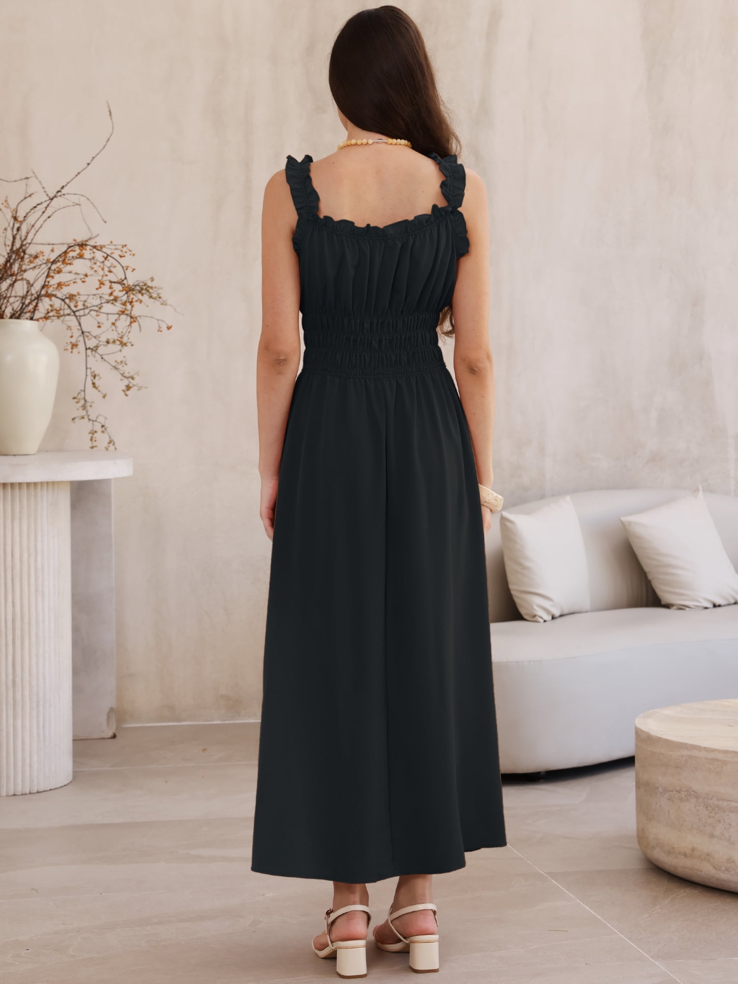 DARING DIVA Women's Spaghetti Strap Square Neck A Line Flowy Dress S Black