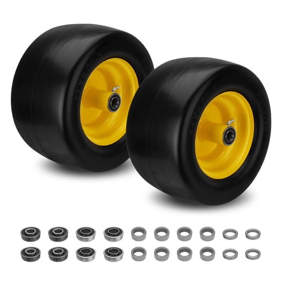 11x6.00-5 Flat Free Lawn Mower Tire Wheel with Rim, 5.8"–10.4" Centered Hub, 1/2" & 5/8" & 3/4" Bearings, 450 lb Capacity Tractor Turf Tire, 2 Pack