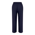 thumbnail image 6 of Women's Straight Leg Pants Trousers Slacks, Linen Blend Lace-Up Front Tie Waist, Solid Color Relaxed Fit Casual Daily Work Office Lounge Wear | Aestivo,Dark Blue M, 6 of 8