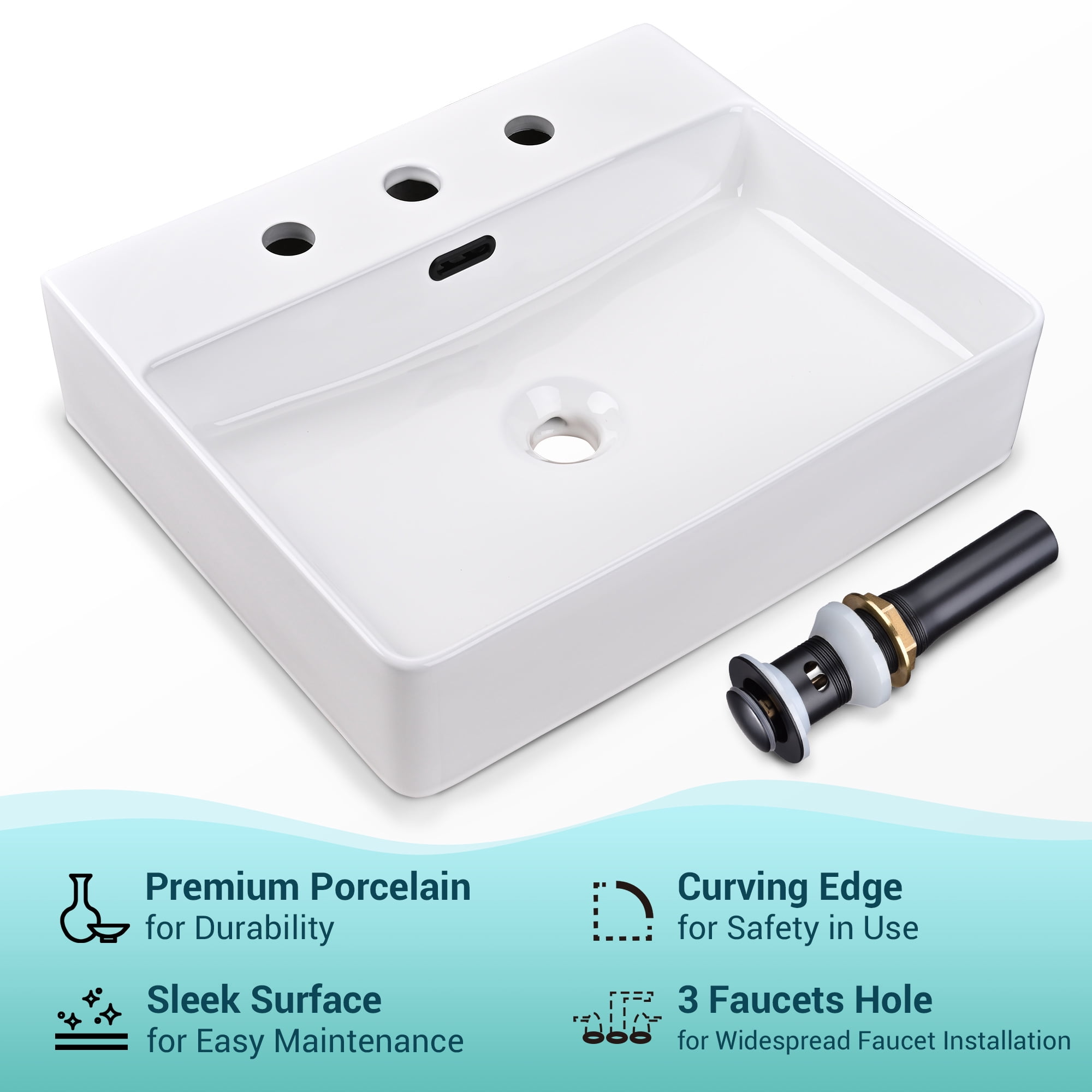 Aquaterior Rectangle Ceramic Sink Bathroom Countertop Basin with Faucet Drain