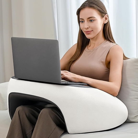 MY Reading Pillow, Lap Desk Pillow for Adult, Gaming Pillow Memory Foam for Arm Support, Arm Rest for Working, Crocheting, Playing Game or Siting in Bed, Floor, Sofa (White&Grey)