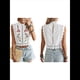 thumbnail image 3 of Blusa Corta Sin Mangas con Cuello Alto y Encaje Bordado Floral para Mujer M, 3 of 8