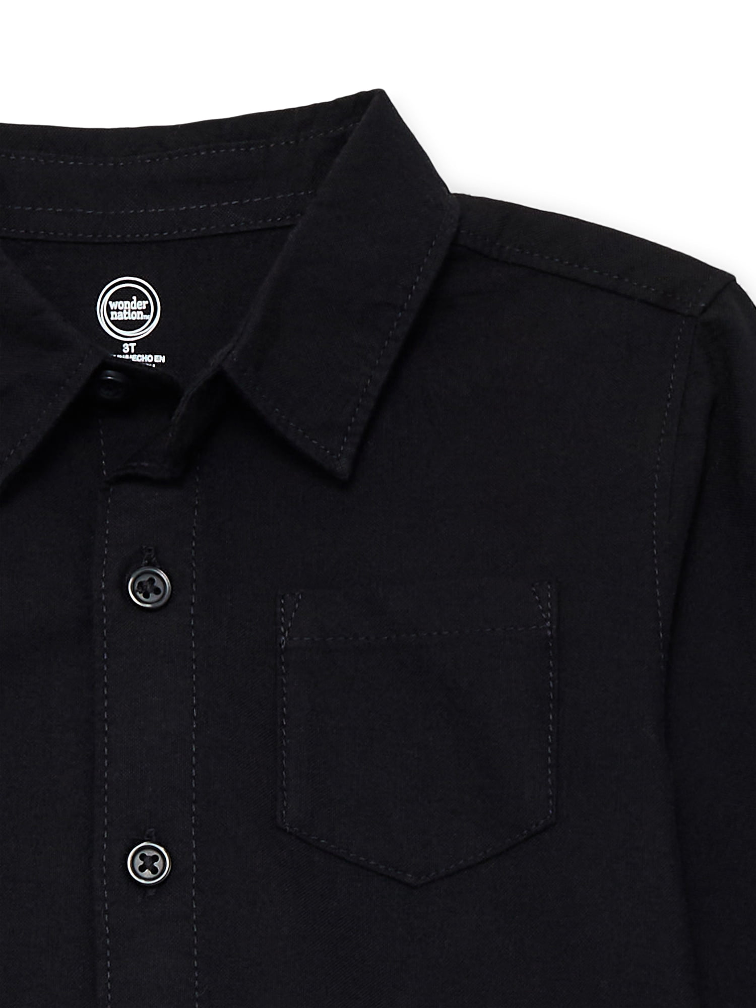 Wonder Nation Toddler Boys' Cotton Button Up Shirt with Long Sleeves, Sizes 12M-5T