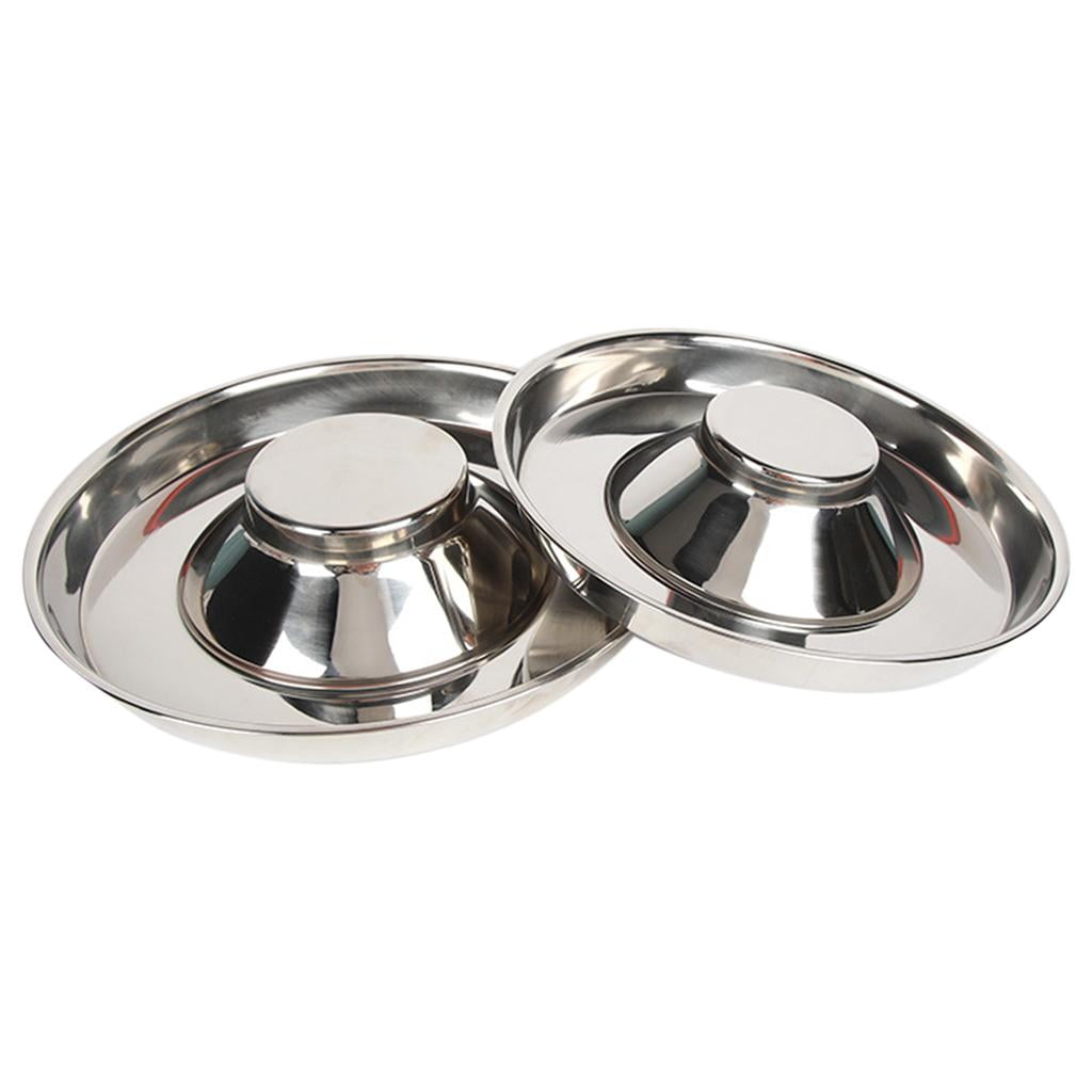 Bvdfgk 1x Durable Pet Slow Feeder Stainless Steel Bowl Food Feeding Dog Cat Silver Anti M 30cm