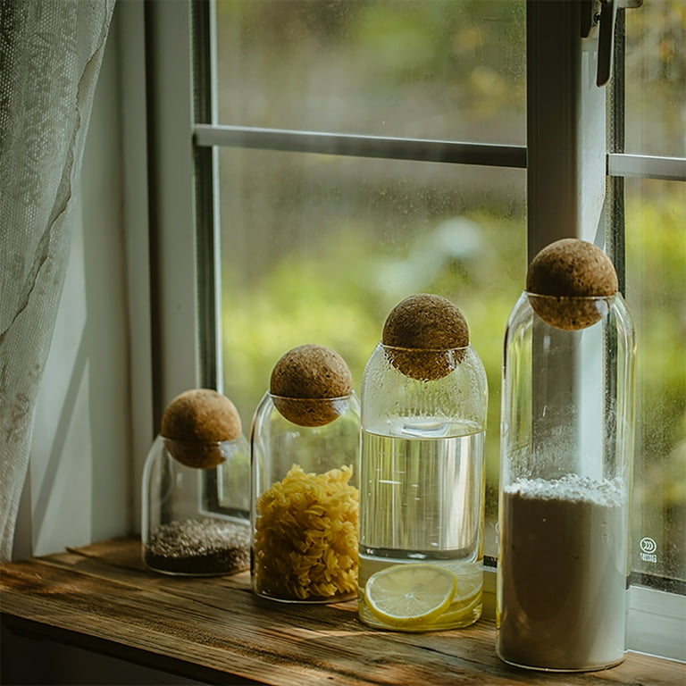 Candy Jar, Spherical Glass Food Storage Container With Cork Lids