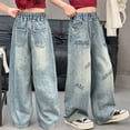thumbnail image 5 of MEZZALL Kids Girls Jeans Pants Wide Leg Denim Pant High Waist Elastic Band Casual With Pockets 7-8 Years Leisure Baby Wear, 5 of 5