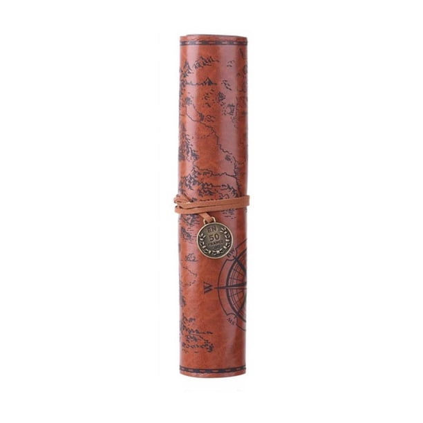 Estuche Enrollable Para Lápices Estuche para lápices de cuero vintage con diseño de mapa del tesoro, de gran capacidad, enrollable, para papelería, 1 unidad JASKFLY