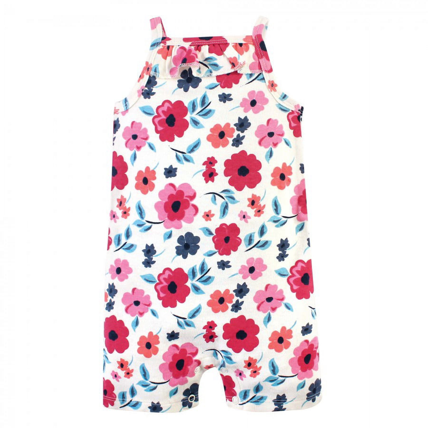 Touched by Nature Baby Girl Organic Cotton Rompers 3pk, Garden Floral Flutter, 3-6 Months