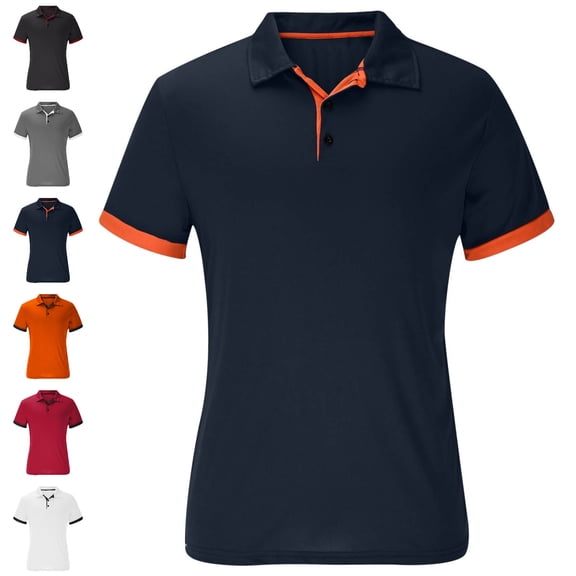 SGFCWSX Polo Shirts for Men Short Sleeve Daily Button Classic Collar Casual Golf Shirts Navy Size L