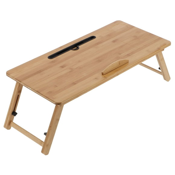 Study Bamboo Folding Laptop Table Bed Study Desk with Pad Card Slot Storage Drawer for Home Use