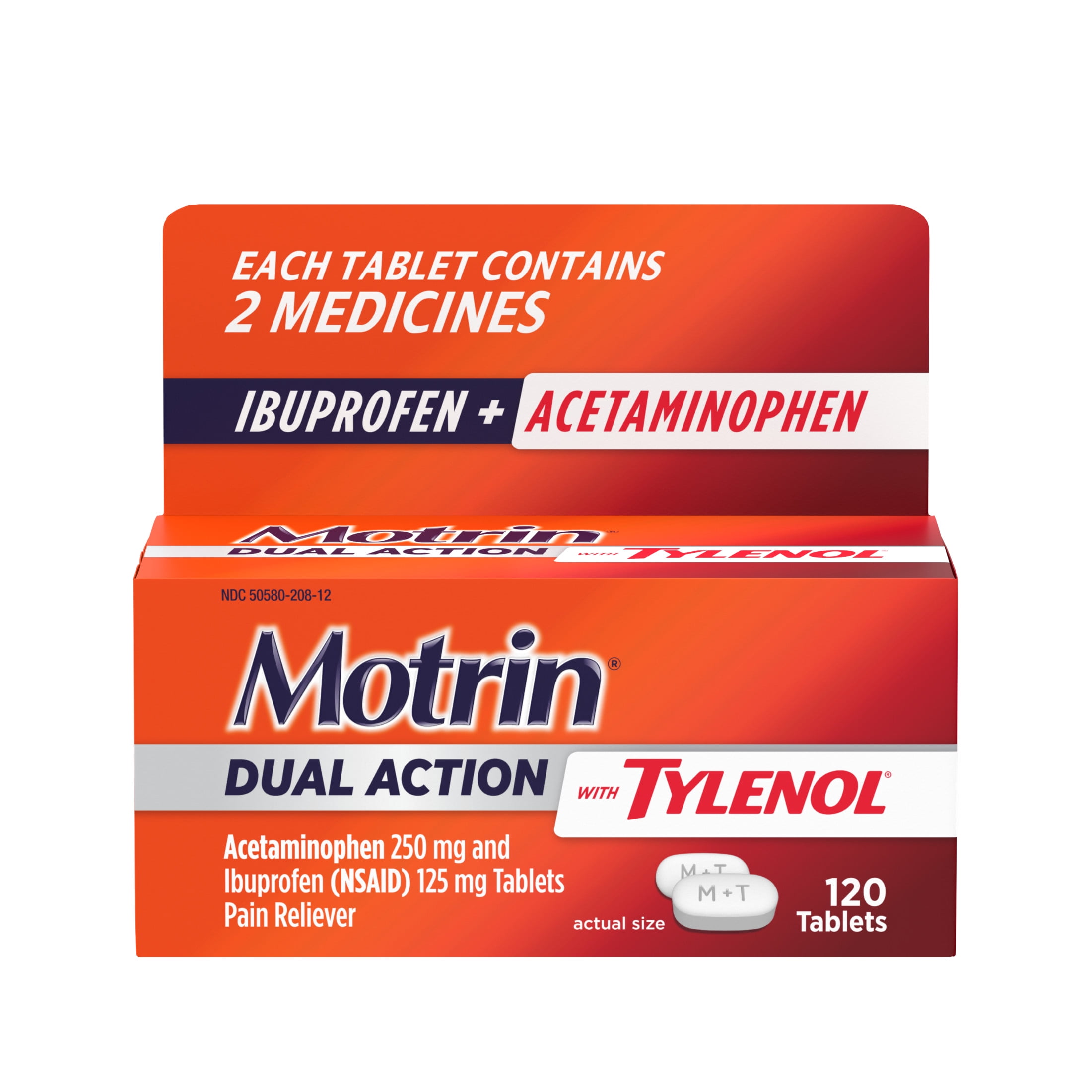 (3 pack) Motrin Dual Action with Tylenol, Ibuprofen & Acetaminophen, Value Size, 120 Count