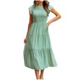 thumbnail image 2 of SDNall Boho Dresses for Women 2024 Maxi Dresses Bohemian Short Sleeve Long Beach Sun Dresses Solid Maxi Dress Midi Dresses (Green, Sizes S-XXL), 2 of 9