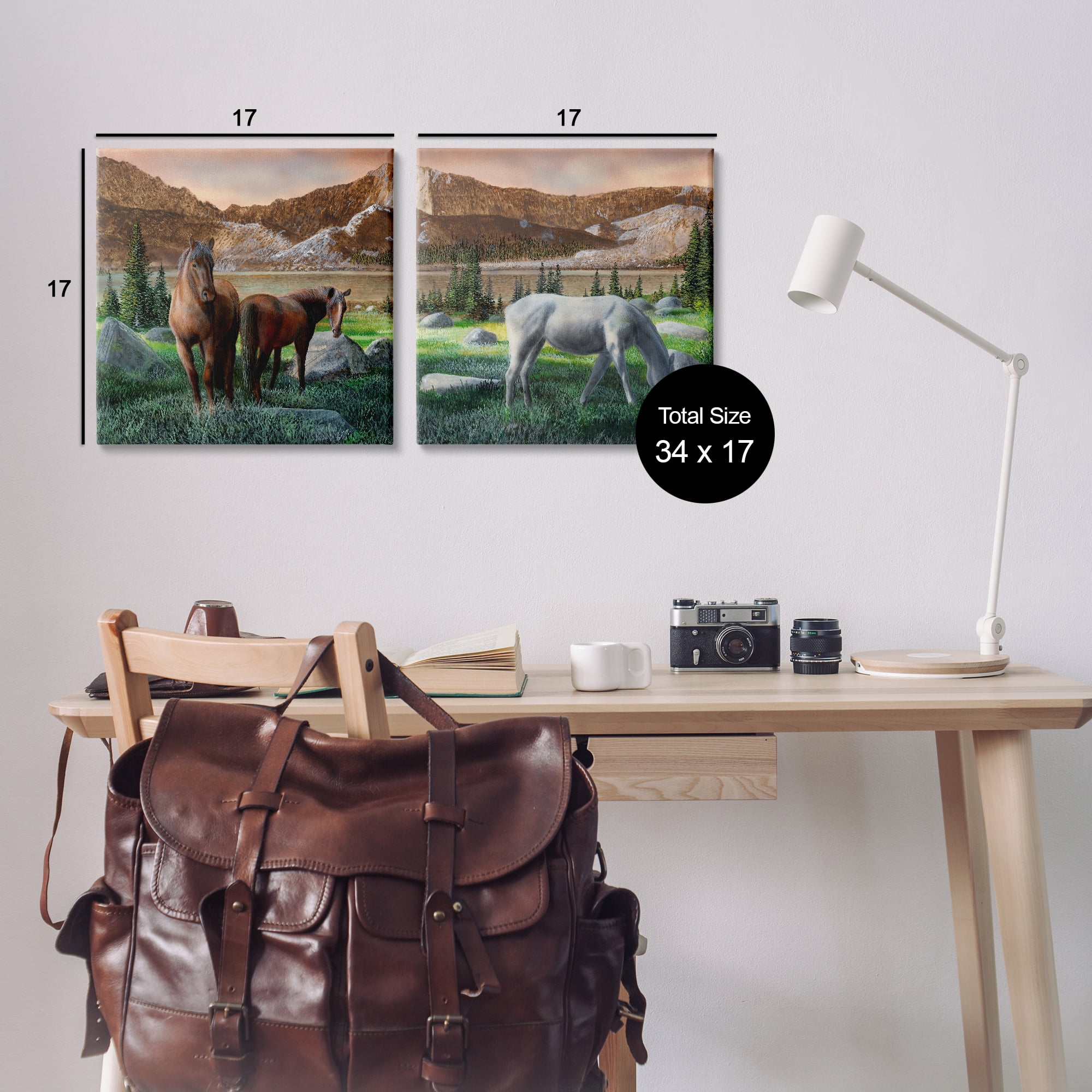 Stupell Industries Country Valley Horses Grazing Animals Painting Wrapped Canvas Art Print Wall Art, 17 x 17, Set of 2