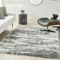 Nourison Luxurious Shag Contemporary Charcoal/Ivory 4' x 6' Area Rug, (4' x 6')