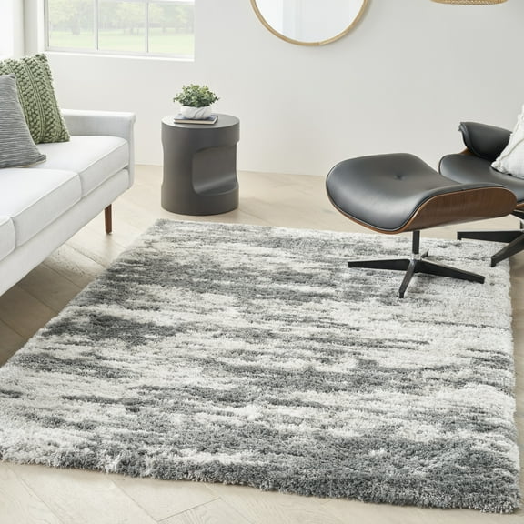 Nourison Luxurious Shag Contemporary Charcoal/Ivory 4' x 6' Area Rug, (4' x 6')