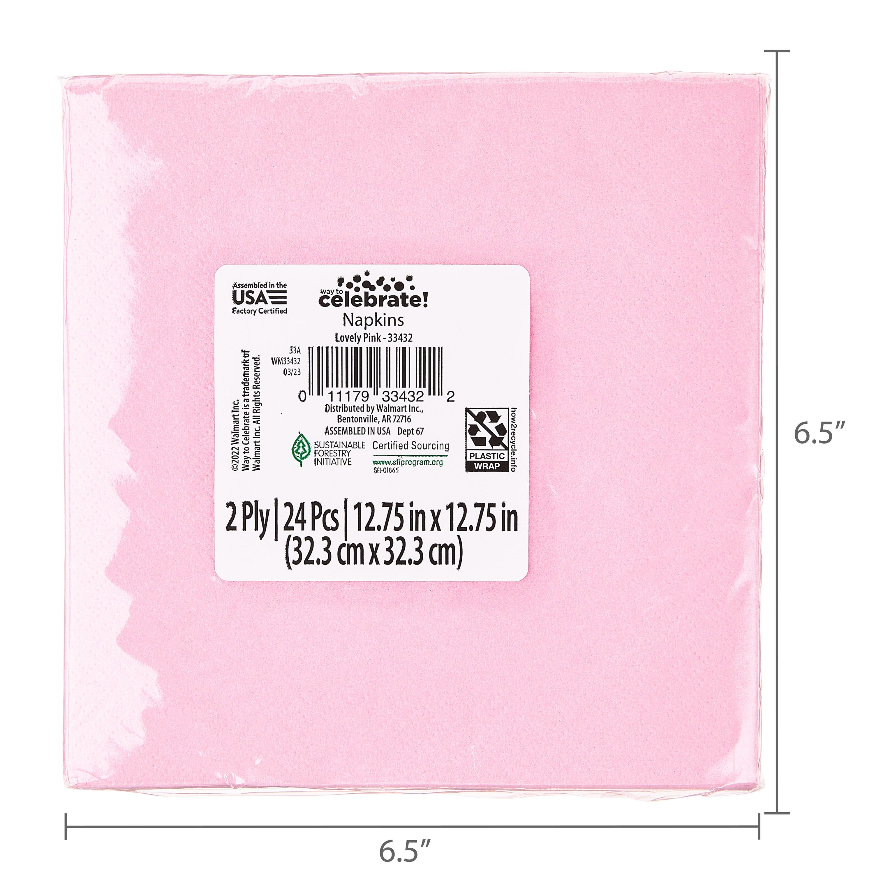 (6 pack) 24CT 6.5IN x 6.5IN Light Pink Disposable Paper Napkins by Way To Celebrate