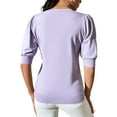 thumbnail image 6 of SAYOO Women's Summer Knit Tops, Short Puff Sleeve Round Neck Solid Color Slim Fit T-Shirts, 6 of 9