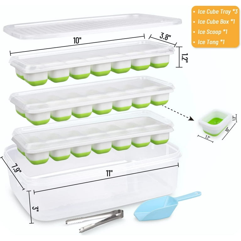 Ice Cube Trays Silicone 3Pcs Easy Release Tray BPA Free Trays W/ Lid  Storage Bin