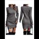 thumbnail image 3 of Suéter Corto Elegante de Larga con Cuello Redondo para Mujer, Ajustado, Elegante, para Otoño e Invierno, Minivestido de Punto Flor Gris S, 3 of 7