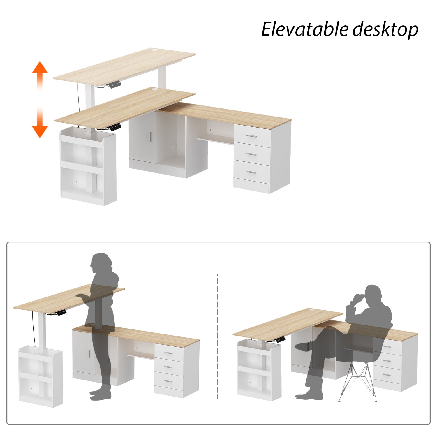 63" Electric Height Adjustable Standing Desk,Oak&White