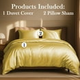 thumbnail image 3 of Amay Satin Silk Full Duvet Cover Set (80"×90", Gold ) – Smooth & Silky Feel – Ideal for Apartments, Guest Beds – 3-Piece Bedding Set, 3 of 5