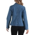 thumbnail image 3 of INSPIRE CHIC Denim Blazer for Women's Open Front Distressed Stand Collar Jeans Jacket XS Blue, 3 of 5