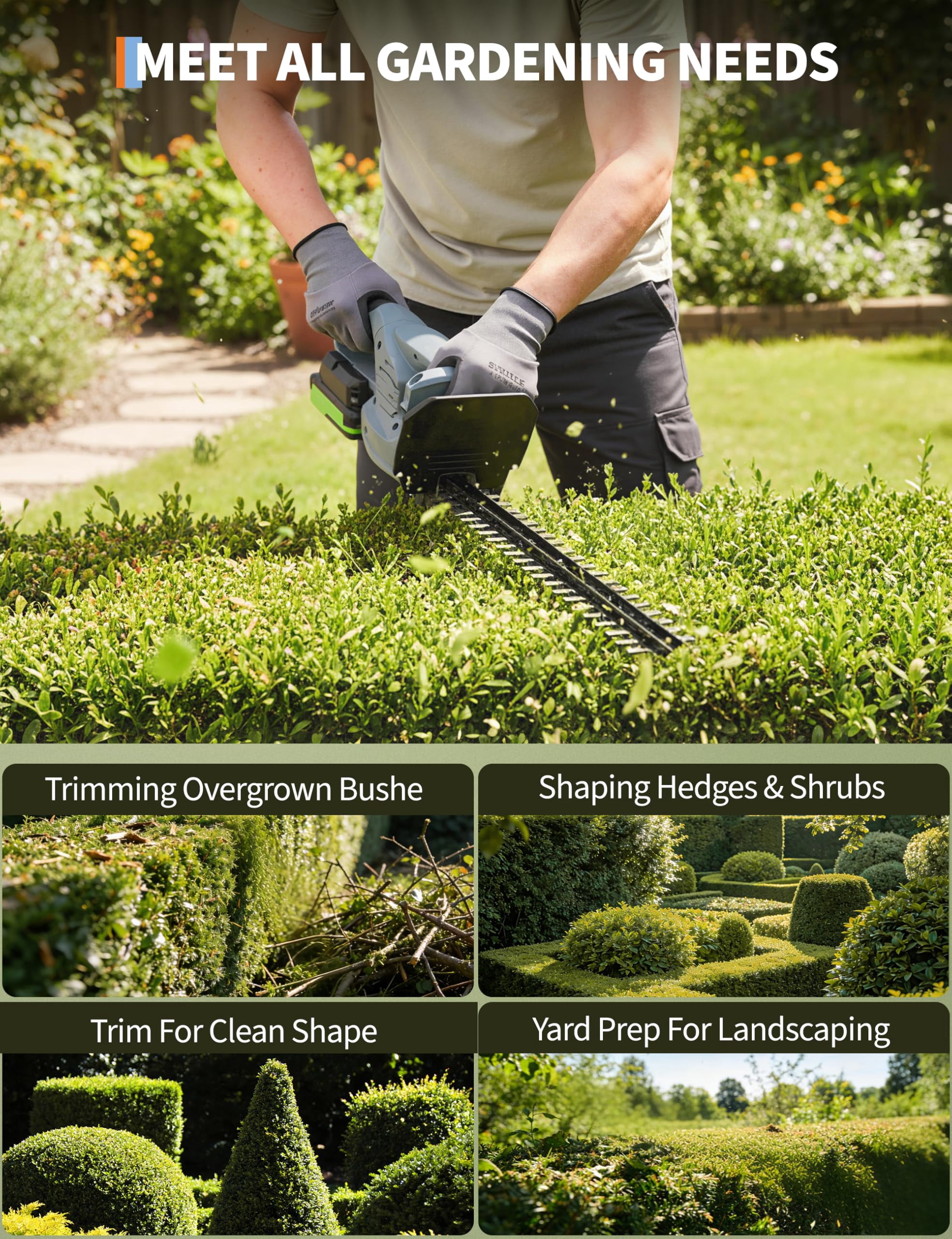 Garvee Wireless Hedge Trimmer - 18V/20V Rechargeable Battery, 16.5''–18'' Dual Action Carbon Steel Blades, 0.63" Cut Capacity, 1500RPM High-Speed Motor, Lightweight Handheld Shrub
