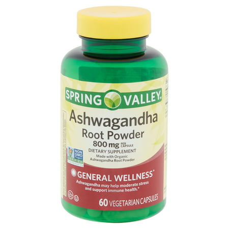 Spring Valley Ashwagandha Root Powder Vegetarian Capsules, 800 mg, 60 (Best Green Powder Supplement)