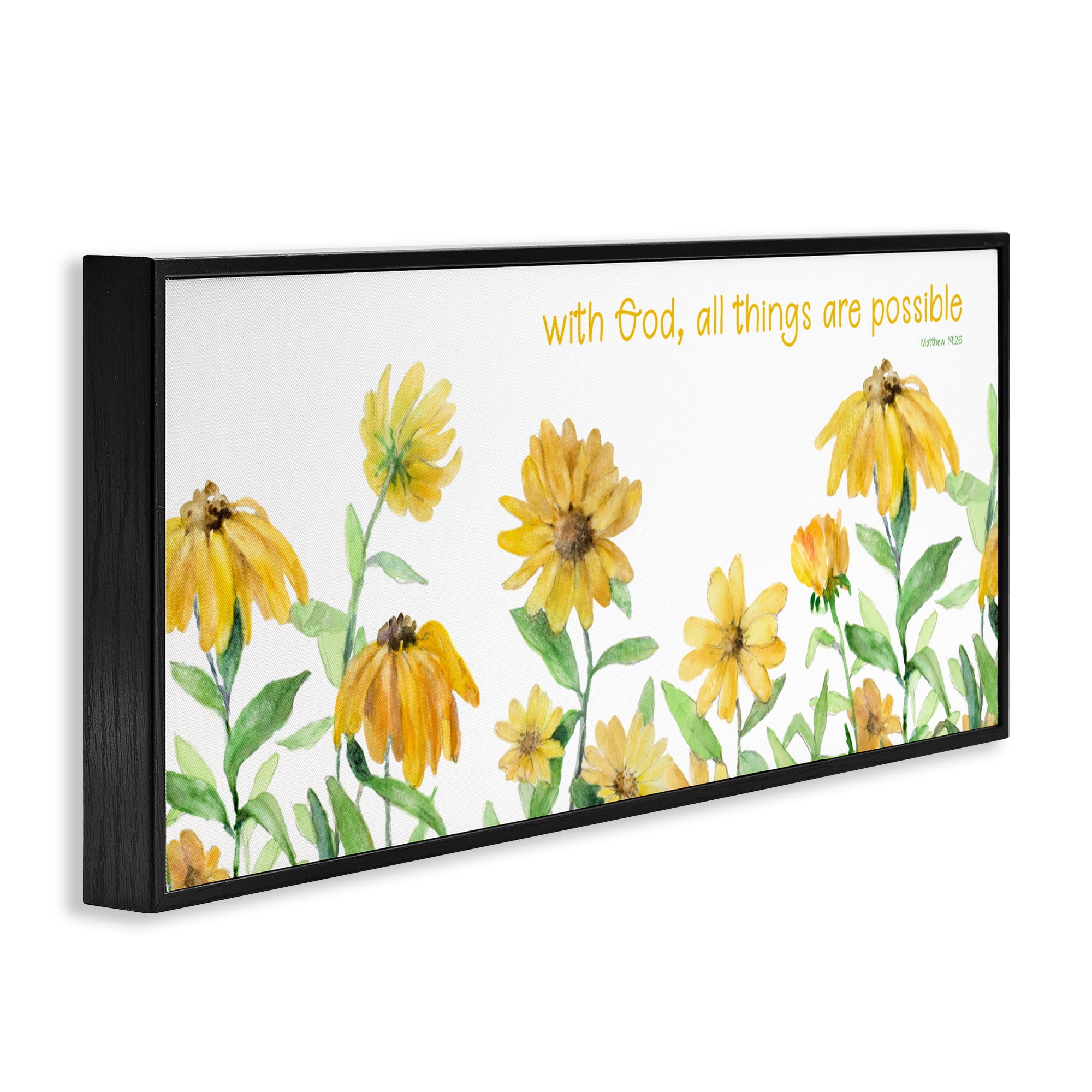 Stupell Industries With God Proverb & Daisies Black Framed Giclee Art, design by Lanie Loreth