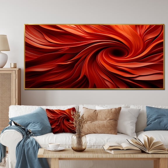 Designart "Dreamscape Orange and Red Abstract Spiral I" Extra Large Abstract Framed Wall Art - Transitional Orange Abstract Spirals Entryway Framed Wall Art
